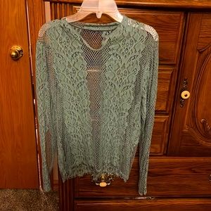 Fishnet floral blouse- Teal